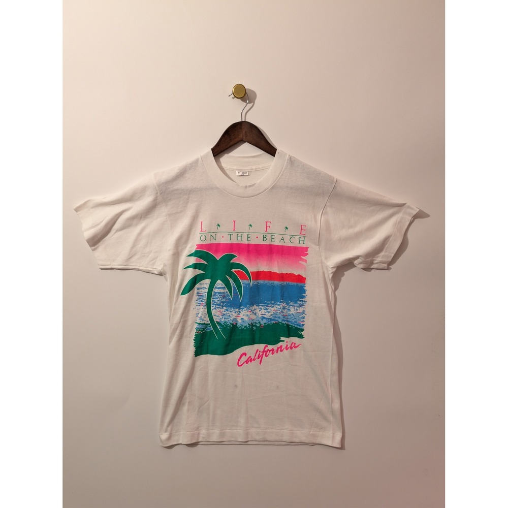 Vintage Life On The Beach T-Shirt Unisex Medium White California Retro 90s